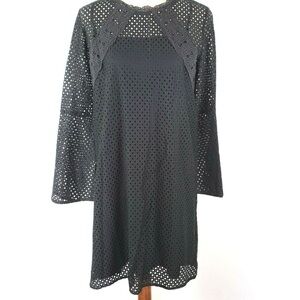 LOFT Black Sheath Dress with Bell Sleeves Crew Neck